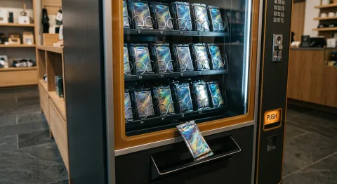 Vending machine dispensing trading card packs